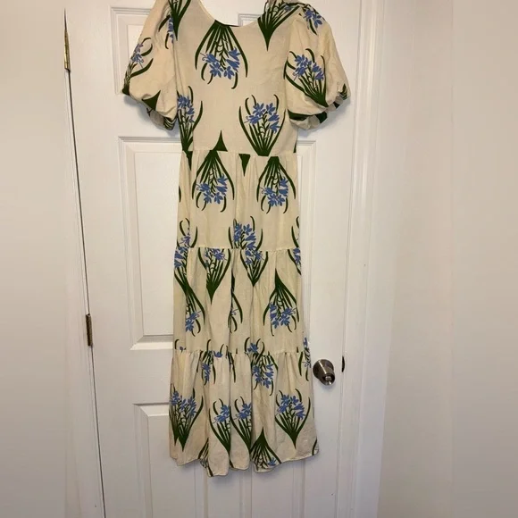 Zara Ecru Floral Linen Cotton Midi Dress Open Back Size Small - Picture 10 of 13